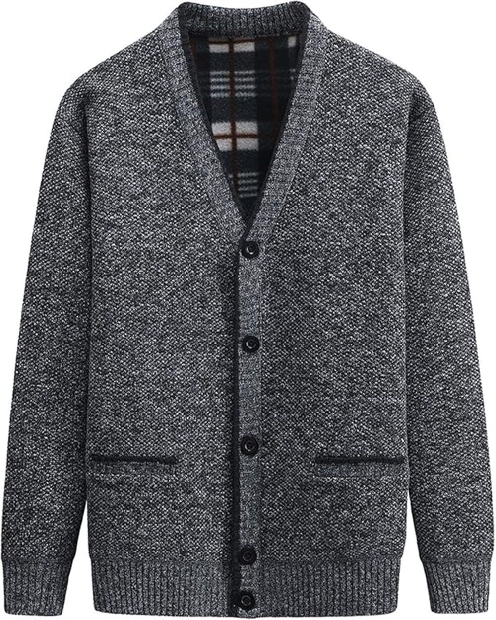 NWT ~ Men's Dark Gray / Black Button Up Casual Fleece Lined Cardigan Sweater XL